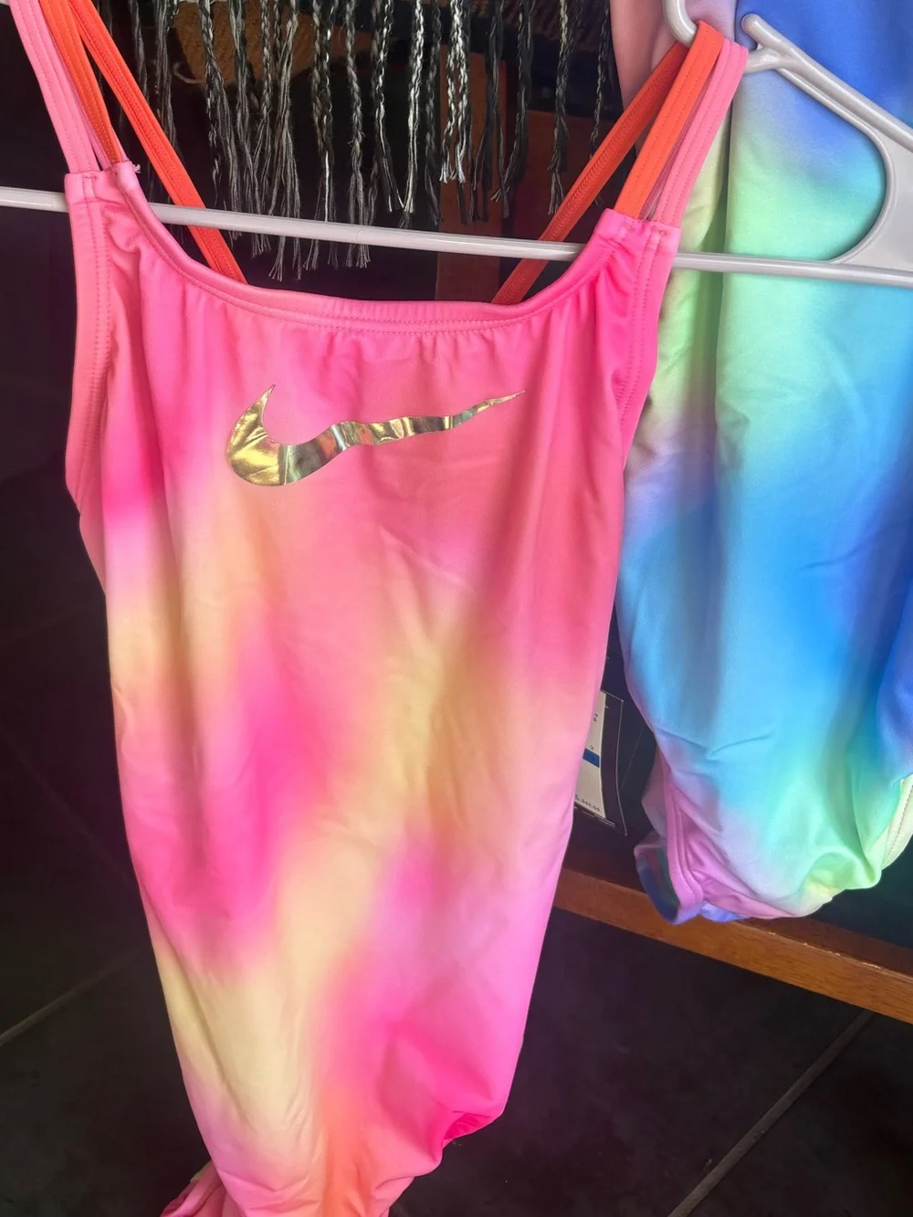 NIKE tie dye one-piece athletic swimwear girls swimming suit colorful bikini XL